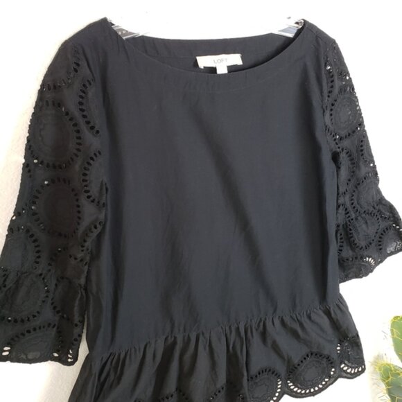 LOFT Embroidered Eyelet Lace Peplum Cotton Blouse Top size S Women's - Picture 8 of 14
